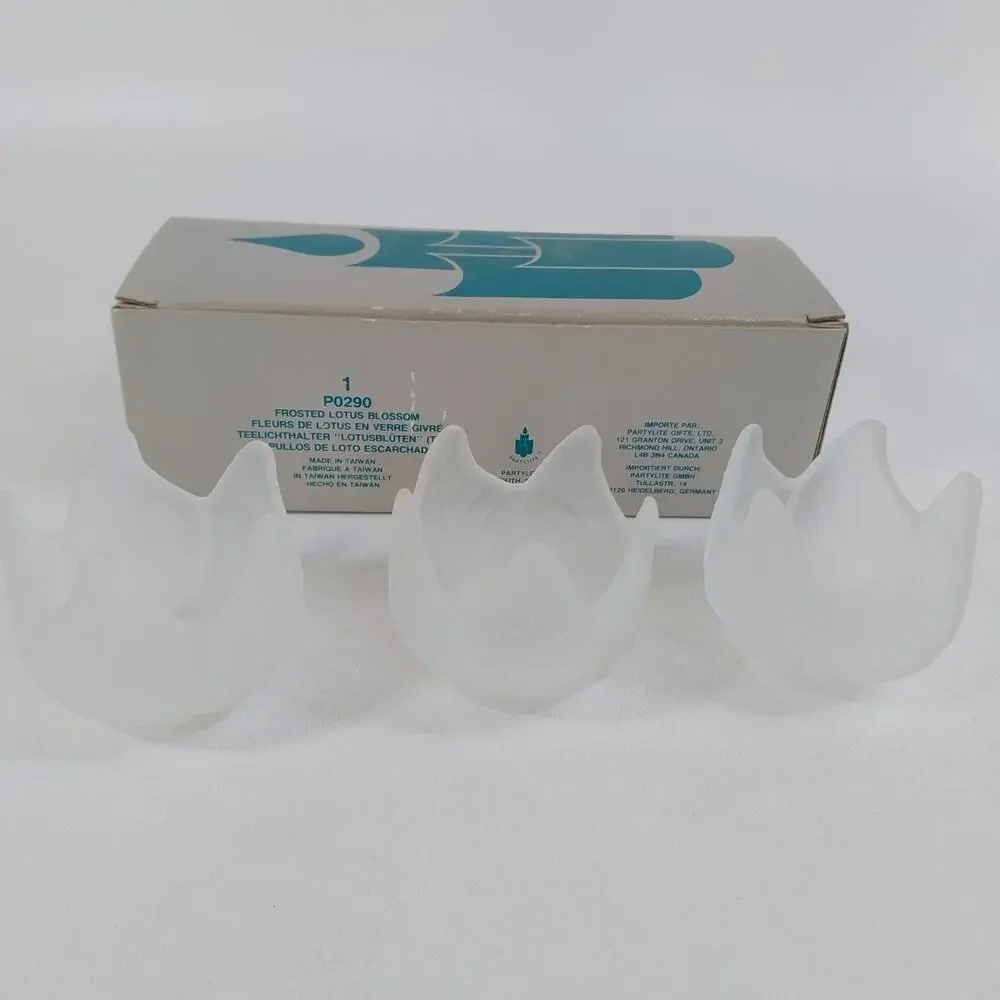 Partylite P0290 Frosted Lotus Blossom Candle Holders Set‎ of 3 Glass NEW